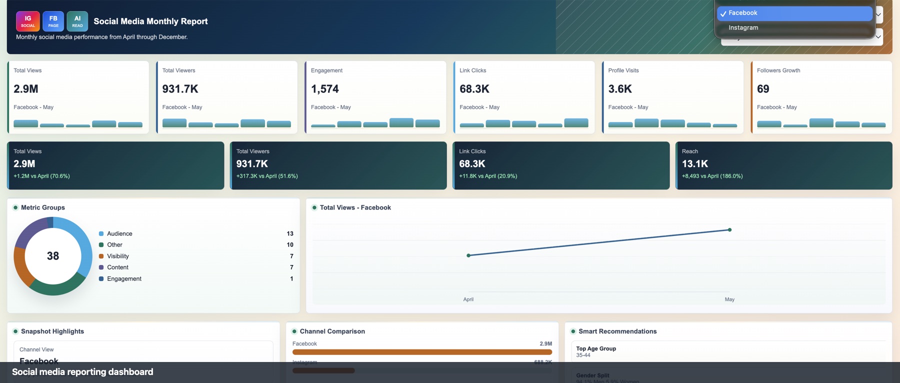 Social media monthly report dashboard proof